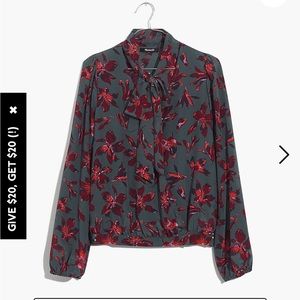 Madewell Silk Tie-neck wrap top in Winter Orchid